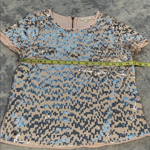 NWT Pleione Sequin Sparkle Short Sleeve Blouse Top Party Pink Silver Sz XSP - Picture 6 of 8